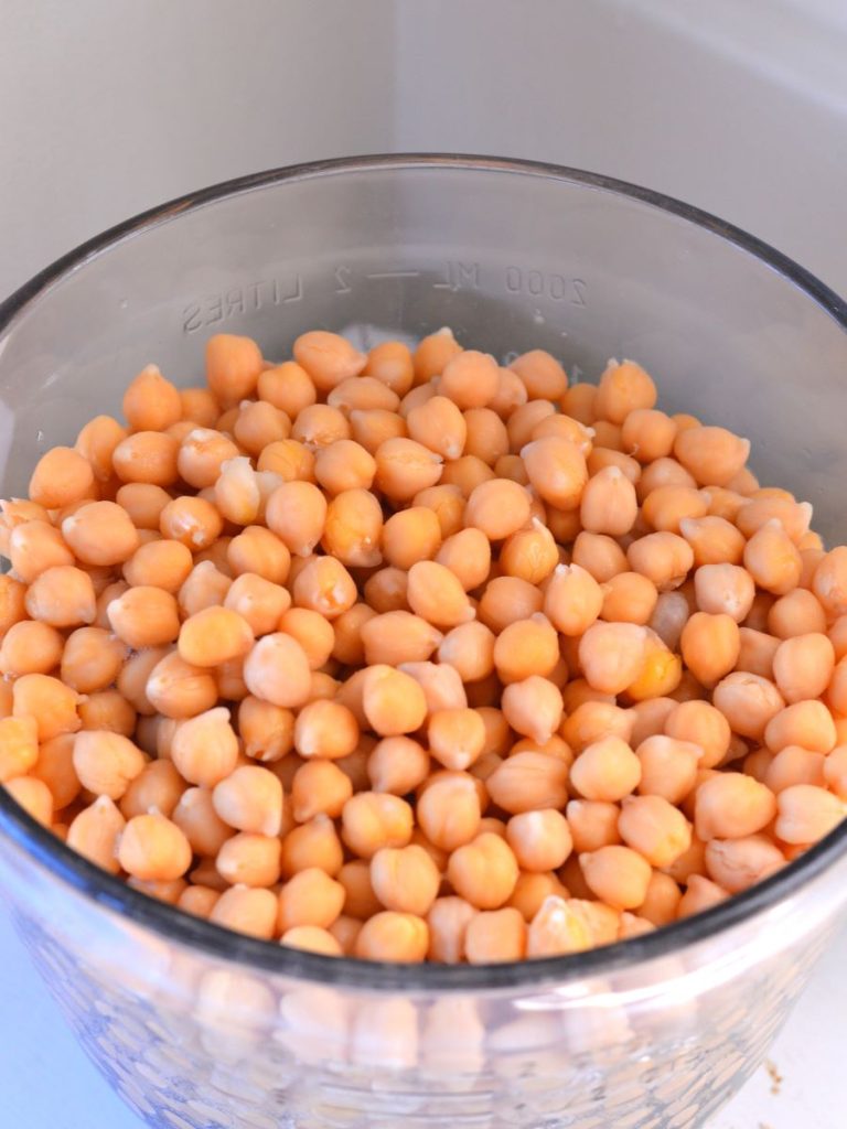 glass bowl of cooked chickpeas