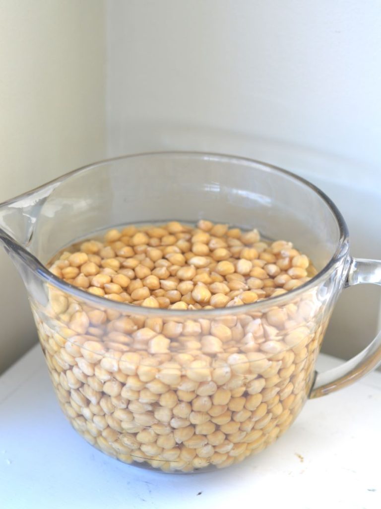 chickpeas in water after expanding during soaking